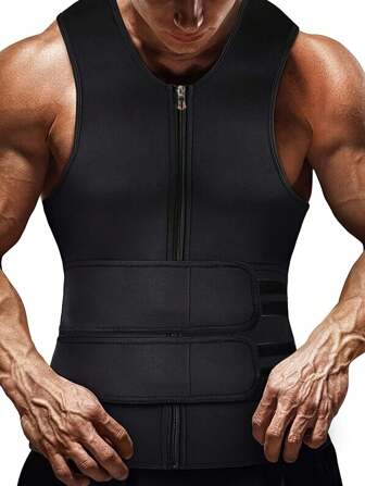 1pc Men's Neoprene Sweat Sauna Vest, Slimming Waist Training Corset With Double Waist Belt Gym Accessories