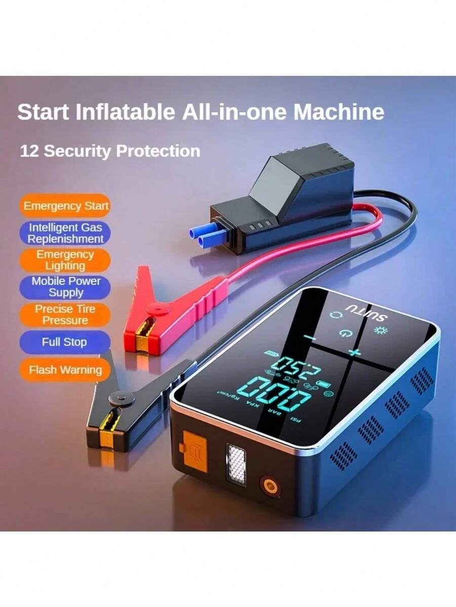 SUITU Máy bơm hơi ô tô 4 In1 được nâng cấp, Máy bơm khởi động khẩn cấp di động, Đèn LED, Máy bơm lốp & Bộ khởi động tăng áp sạc pin - màu đen - Xem 1