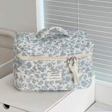 Blue Begonia Flower Handheld Makeup Bag Zipper-Up Soft Fabric Floral Print Storage Bag, Multi-Purpose For Home, Travel, Women Cosmetic Bag Makeup Storage Makeup Organizer Travel Accessories Brush Bag Make Up Container Travel Stuff Travel Essentials Ladies Accessories Travelling Stuff College Vacation Cruise Summer Holiday Essentials Women Wash Bag Toiletries Bag Handbag Storage Back To School Supplies