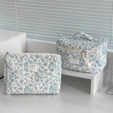 Blue Begonia Flower Handheld Makeup Bag Zipper-Up Soft Fabric Floral Print Storage Bag, Multi-Purpose For Home, Travel, Women Cosmetic Bag Makeup Storage Makeup Organizer Travel Accessories Brush Bag Make Up Container Travel Stuff Travel Essentials Ladies Accessories Travelling Stuff College Vacation Cruise Summer Holiday Essentials Women Wash Bag Toiletries Bag Handbag Storage Back To School Supplies