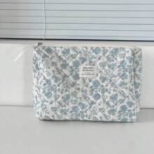 Blue Begonia Flower Handheld Makeup Bag Zipper-Up Soft Fabric Floral Print Storage Bag, Multi-Purpose For Home, Travel, Women Cosmetic Bag Makeup Storage Makeup Organizer Travel Accessories Brush Bag Make Up Container Travel Stuff Travel Essentials Ladies Accessories Travelling Stuff College Vacation Cruise Summer Holiday Essentials Women Wash Bag Toiletries Bag Handbag Storage Back To School Supplies