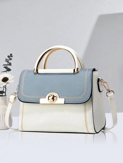 PLANEE 纯色翻盖小方肩包/斜挎包，复古休闲时尚撞色设计，轻便易携，可调节肩带，适合女性、上班族，也是馈赠佳品，非常适合办公室、工作、商务、通勤、购物和母亲节等场合。