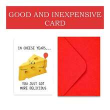 In Cheese Years, Funny Cheese Greeting Cards, Humorous Birthday Cards For Family, Friends, BFF, Men, Women, Card Size Is 6.3*4.33 In, Included Envelope. - Red - View 5