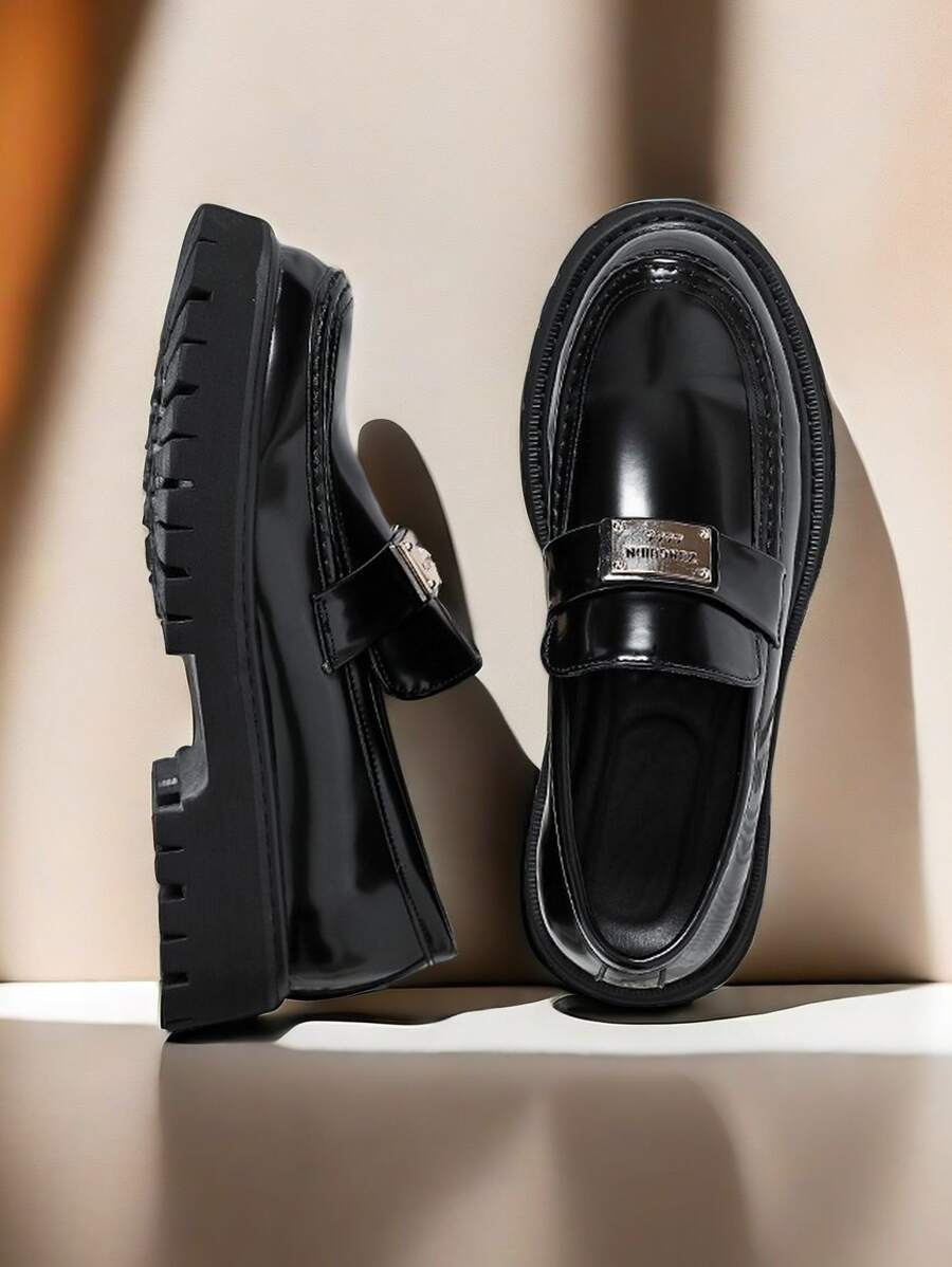 Men's Patent Leather Thick-Soled Elevator Shoes, Formal Dress Shoes - Black - View 1