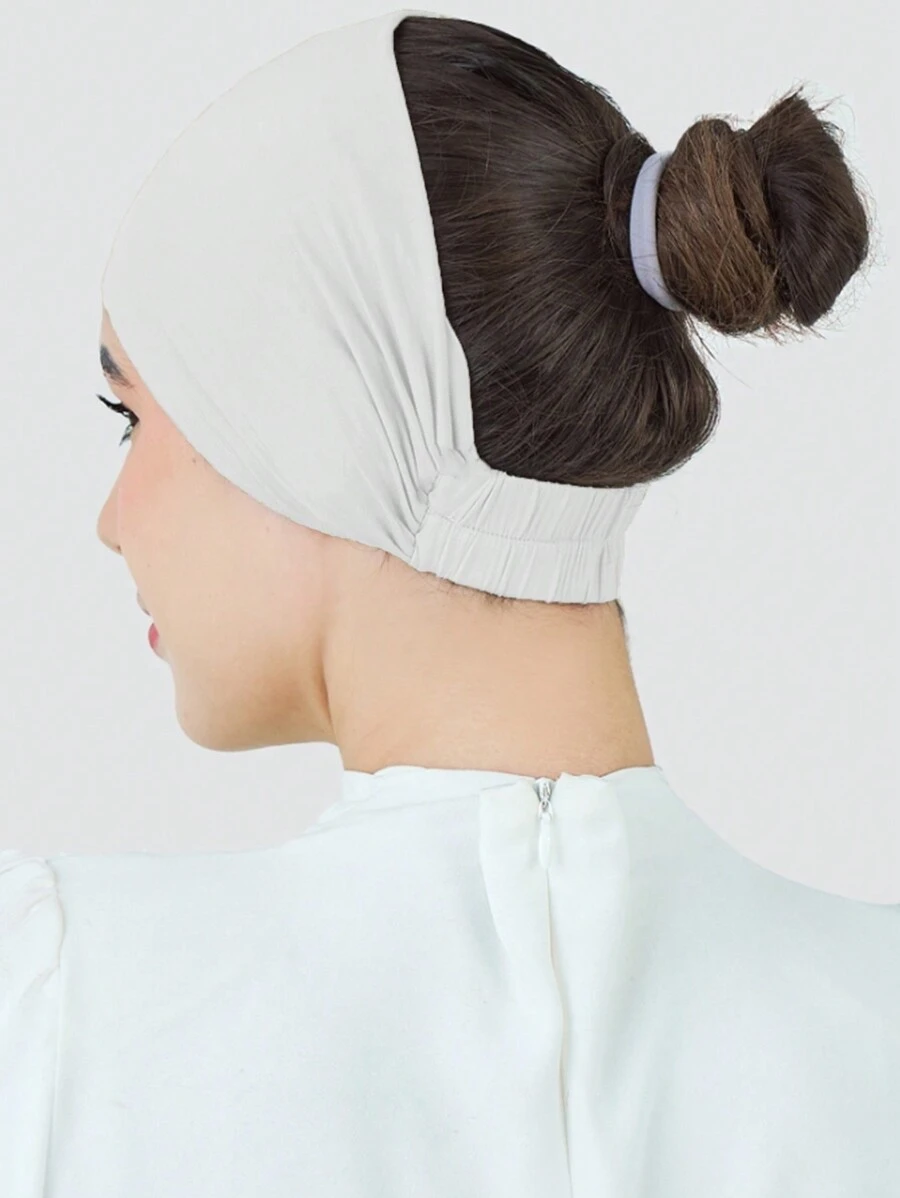 1 Băng đô chống trượt cho nữ, Mũ turban co giãn màu trơn có chi tiết xếp ly, thoáng khí và thoải mái, vành rộng thấm mồ hôi, chống trượt cho băng đô thể thao mềm mại, khăn trùm đầu cho abaya hàng ngày dưới mũ, quần áo che mặt - trắng - Xem 1