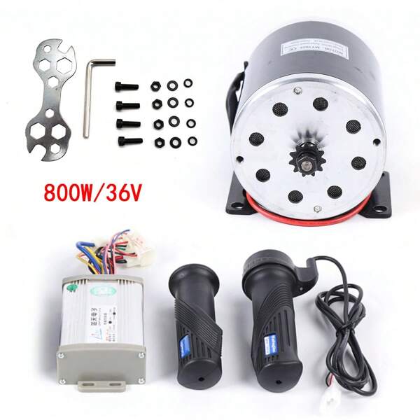 Elektromotor Set, 36V 800W DC Bürstenmotor Controller Steuereinheit Gasgriff mit Regler+Schraubenschlüssel für Elektro Scooter Go-Karts Fahrräder