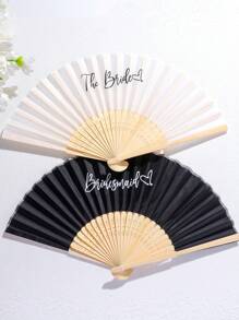 5pcs&1pc Silk Folding Fan, Black And White Fan For Bride And Bridesmaids, Bachelorette Party Wedding Bridal Shower Decoration, Bridesmaid Gift Wedding Decoration, Perfect For Wedding, Dance, Photography And Cheongsam Accessories - Elegant And Convenient Accessories For Any Occasion