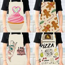1pc Small Cake, Gingerbread Man, Candy Cane, Pizza, Nail Polish 3D Patterned Linen Apron For Kitchen Cooking Home Use - Multicolor - View 1