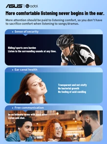 Asus Wireless Clip-On New Style Sports Running Headphones, Long Battery Life, Noise Reduction Headphones, Rotatable And Stress-Relieving - White - View 9