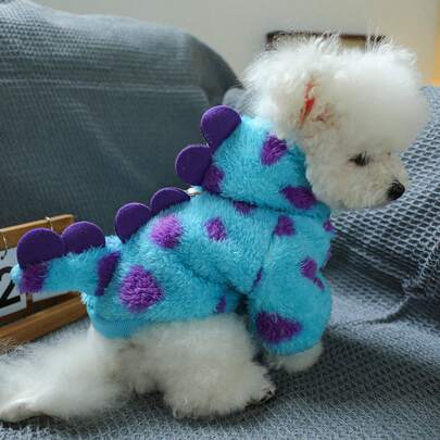 1入組貓狗寵物服飾，通用帶牽繩掛鉤，適用於小型犬的可愛短款龍爵士連帽衫-花卉恐龍