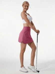 Women's Yoga Golf Skirt, High Waisted With Pockets, Built-In Shorts, Tennis Skort - Dusty Pink - View 8