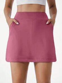 Women's Yoga Golf Skirt, High Waisted With Pockets, Built-In Shorts, Tennis Skort - Dusty Pink - View 1