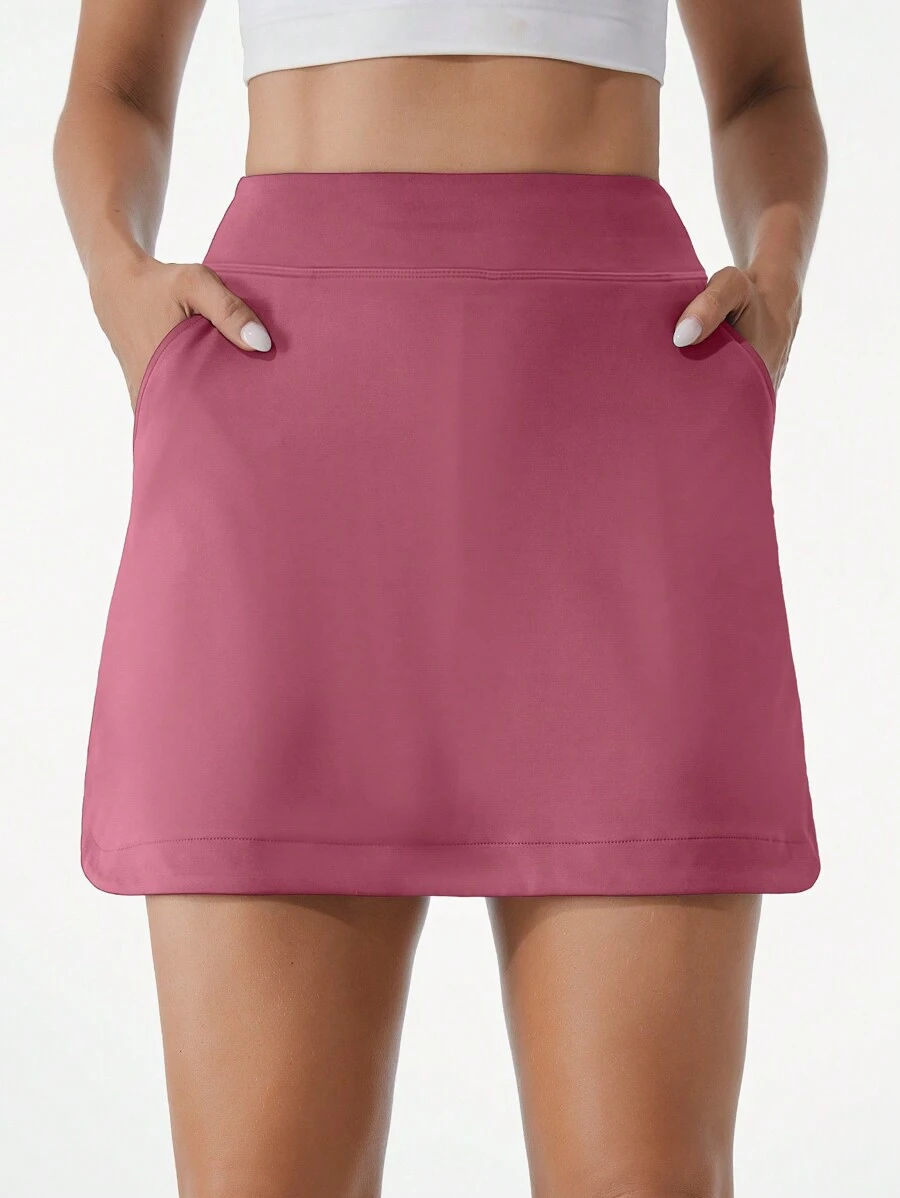 Women's Yoga Golf Skirt, High Waisted With Pockets, Built-In Shorts, Tennis Skort - Dusty Pink - View 1