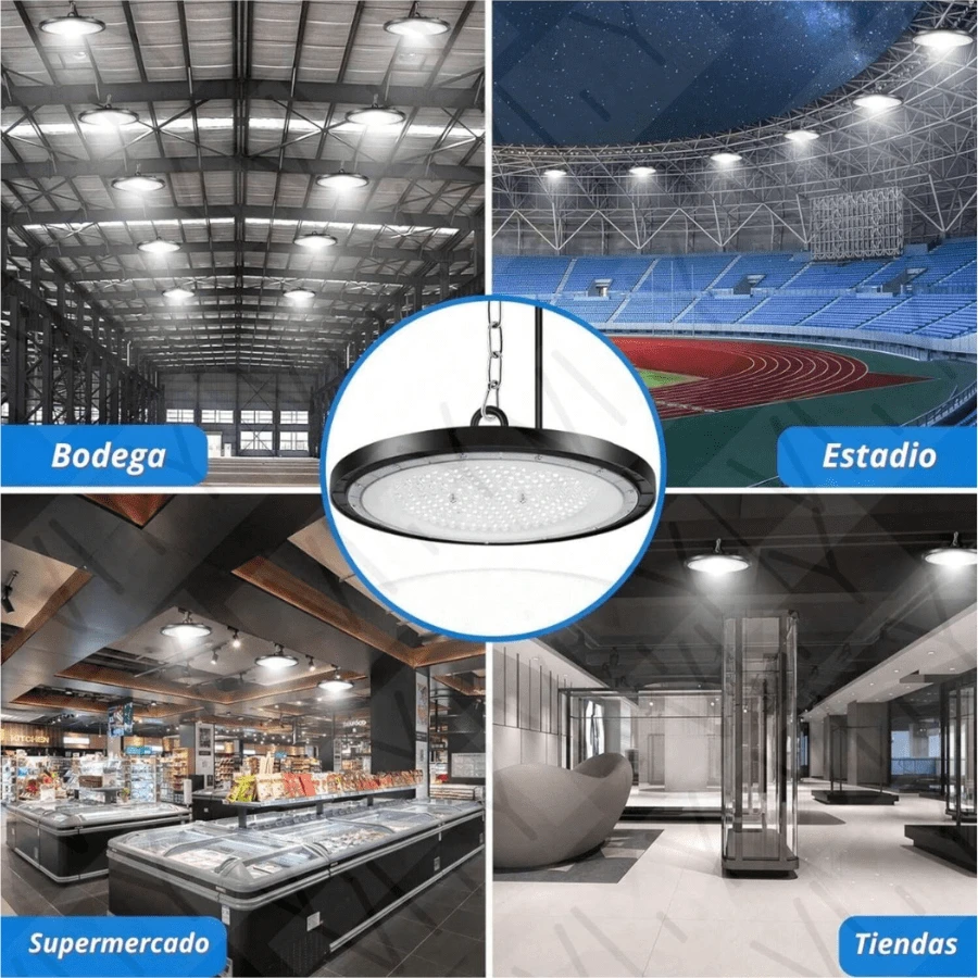 Viny - Lámpara de Campana LED Industrial Tipo UFO Colgante, 200W, Luz Blanca Fría 6500K, 20000 LM, Alta Eficiencia y Diseño Moderno para Hogar, Almacén, Oficina y Más - Blanco - Añade 8