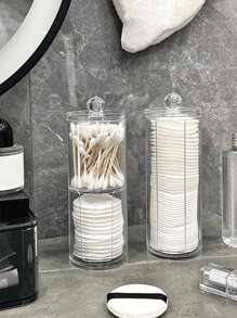 1 件带盖塑料清洁棉签盒,防尘储物罐,透明化妆品收纳盒桌面收纳盒,化妆定制配件适用于清洁棉签、珠宝、粉扑、卸妆棉线房间装饰、浴室收纳架、淋浴配件,返校季,学生女士,美容化妆,适用于假日海滩,浴室收藏,卧室收藏,大容量 - 透明 - 查看 5