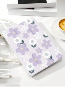 1 pieza Funda protectora para tableta con patrón de flores con estrellas moradas, anticaídas, con soporte para bolígrafo, función de sueño/despertar, compatible con Samsung, Huawei, Xiaomi e iPad - Multicolor - Ver 3