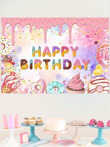 1Pc Colorful Donut Style Birthday Party Background Cloth, Donut Birthday Party Room Wall Photographic Background Decoration Banner, Birthday Gift Decoration Tapestry - Multicolor - View 2