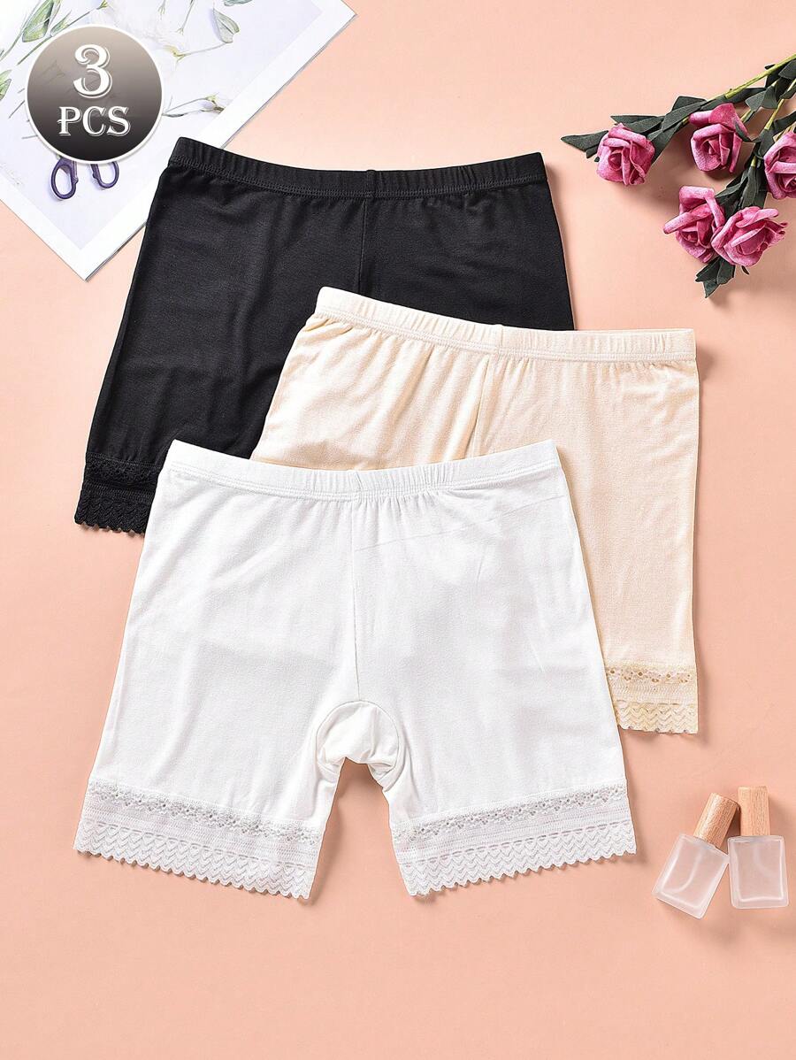 DORSU 3pcs/set Women's Anti-glare Underpants With Lace Edge