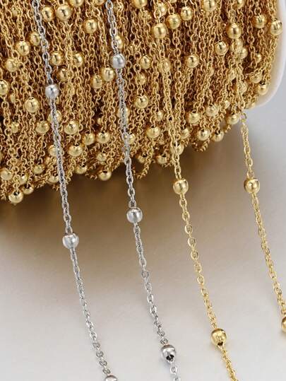 Cadena de bolas y cruces en acero inoxidable dorado y plateado de 2m para decoración de collares, pulseras y bolsos de bricolaje