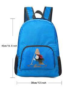 1pc Customized Portable Foldable Backpack Personal Tailor Name Custom Initials A To Z Pattern Pattern Lightweight Waterproof Climbing Bag For Men For Women Unisex Hiking Backpacks For Outdoor Mountaineering Sports Run Daypack Organizer Bag Camping Personalized Hiking Bag - Blue - View 3