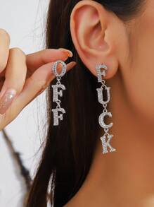 1 Pair Punk Style Vintage Zinc Alloy Letter Inlaid Glass Rhinestone Stud Earrings, Charming Jewelry Accessories For Women, Party Decor, Friend Gift - Letter Earrings - View 13