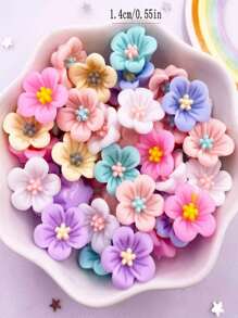 50pcs/Pack Mixed Color 14mm Lovely Resin Horn Flower Flatback 3d Stickers, Handmade Diy Scrapbooking Mobile Phone Decoration, Fashion Earring Accessories, Crafts Valentine's Day Valentines Summer, School