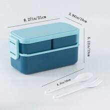 1pc/(1300ml), Double Bento Box With Knife, Fork And Spoon - Creative Split Reusable Lunch Box, Safe Pp Material, Portable Lunch Box For Work And Travel, Kitchen Utensils School Supplies,Back To School - Multicolor - View 2