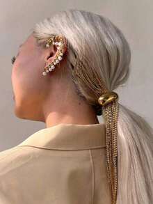 1 件优雅金色金属发圈，Y2k 可爱奢华女士马尾辫夹，简约时尚发饰，紧凑型光泽双拱形马尾辫设计，圆顶马尾辫袖口，松紧带，适合女士和女孩的发型粉色配饰 - 1pc - 查看 6