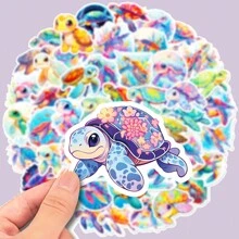 50入組卡通海龜塗鴉貼紙，適用於個性化吉他、筆記本、行李箱、電腦、摩托車、滑板等 - 彩色 - 查看 1
