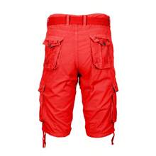 2-Pack Men's Distressed Cotton Cargo Belted Shorts - 黑紅 - 查看 5