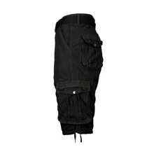2-Pack Men's Distressed Cotton Cargo Belted Shorts - 黑紅 - 查看 6