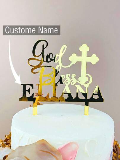 Personalized God Bless Cake Topper Custom Name Christening First Holy Cross Topper Decoration,Christmas,Multi-Functional,Durable,Ornamental,Anti-Mold,Adorable,High-Quality,Cute,Custom,Personalized,Unique,Her,Girlfriend,Family,Friends,Son,School Students,Workers,For Anniversaries,For Birthdays,For Weddings,For Graduation,For Housewarming,Party Top