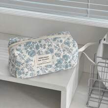 Blue Begonia Flower Handheld Makeup Bag Zipper-Up Soft Fabric Floral Print Storage Bag, Multi-Purpose For Home, Travel, Women Cosmetic Bag Makeup Storage Makeup Organizer Travel Accessories Brush Bag Make Up Container Travel Stuff Travel Essentials Ladies Accessories Travelling Stuff College Vacation Cruise Summer Holiday Essentials Women Wash Bag Toiletries Bag Handbag Storage Back To School Supplies