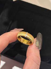 1pc French-Style Retro Ring With Drawbench Craftsmanship, Italian Vintage Design, Wide/Narrow Version, Golden Color, Open-Ended, Adjustable, Suitable For Women's Daily Wear