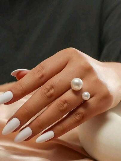 1pc Simple Open Ring With Pearl, Golden Color Adjustable Fashionable Ring Suitable For Women's Daily/Party/Holiday Outfit, Gift Idea For Friends & Girlfriends