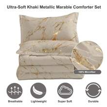 3 Pieces Black/White Gold Metallic Marble Comforter Set Queen King Foil Print Glitter Bedding Sets With 2 Pillowcases For All Seasons, Soft Microfiber Filling Bedding Duvet Set,Home Decor Bedroom Decor Bed Comforter Set Mothers Day Gift Wedding Decoration. - Khaki - View 4