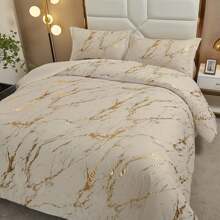 3 Pieces Black/White Gold Metallic Marble Comforter Set Queen King Foil Print Glitter Bedding Sets With 2 Pillowcases For All Seasons, Soft Microfiber Filling Bedding Duvet Set,Home Decor Bedroom Decor Bed Comforter Set Mothers Day Gift Wedding Decoration. - Khaki - View 6