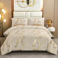 3 Pieces Black/White Gold Metallic Marble Comforter Set Queen King Foil Print Glitter Bedding Sets With 2 Pillowcases For All Seasons, Soft Microfiber Filling Bedding Duvet Set,Home Decor Bedroom Decor Bed Comforter Set Mothers Day Gift Wedding Decoration. - Khaki - View 2