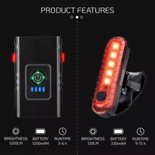 Mountain Bike Lights USB Rechargeable Bicycle T6 LED Torch Front Rear Lamp Set - Black - View 4