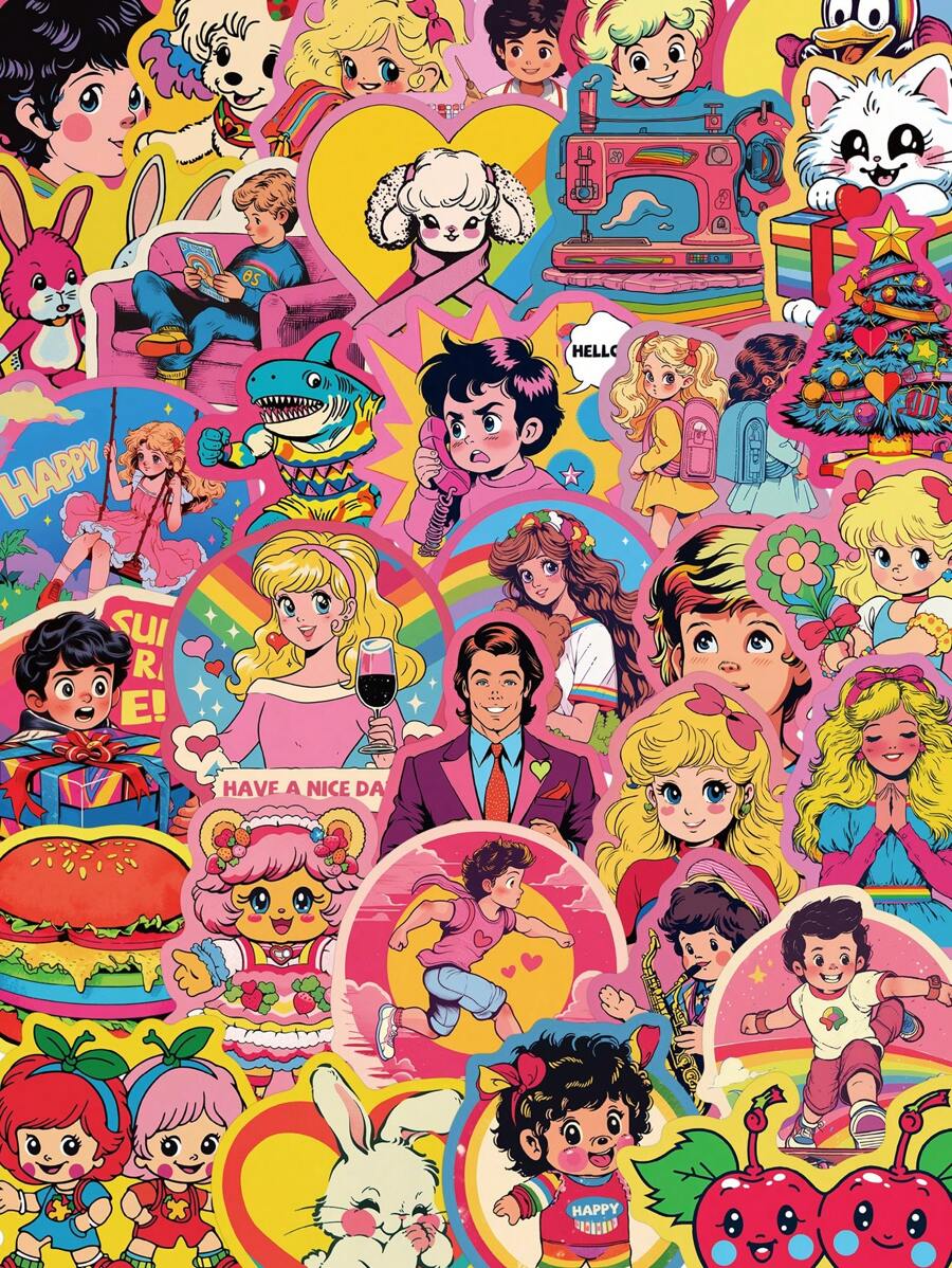 50入組美式復古防水PVC卡通萬聖節裝飾貼紙，適用於筆記本電腦、水瓶、手機、吉他、滑板板DIY貼花 - 彩色 - 查看 1