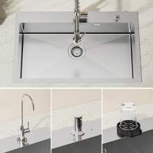 Kitchen Sink Stainless Steel 75x45x19CM Sink 1 Basin With Foldable Drainer And Drainage System, Built-In Sink For 80cm Cabinets - Brushed - View 9