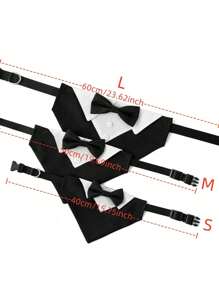 1pc Pet Bandana, Fashionable Pet Gentleman Suit Collar For Dogs, Pet Wedding Triangle Scarf - Black and White - View 3