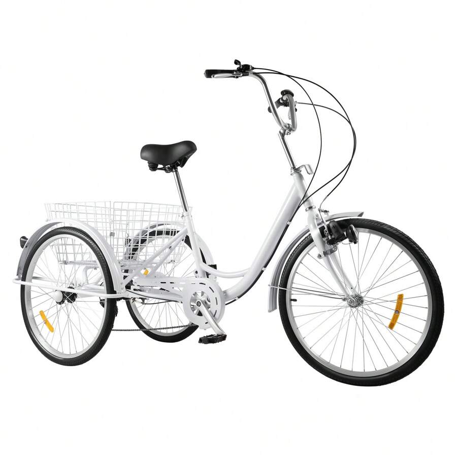 Tricycle For Adults 24 Inch 6 Speed 3 Wheels Bicycle White Tricycle With Basket For Adults Elderly - White - View 1