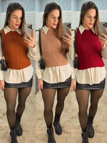 Women Sweater Vests - Màu be - Xem 3