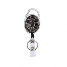 1pc Colorful Rhinestone Inlaid ABS Plastic Retractable Badge Reel, ID Card Holder With Belt Clip And 360 Degree Swivel Back To School