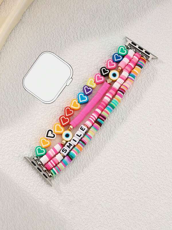 1pc Elegant Soft Ceramic Heart Watchband - Star Evil Eye Elastic Watch Strap - Compatible With Apple Watch S9S8S7S6S5 UltraSE Valentines