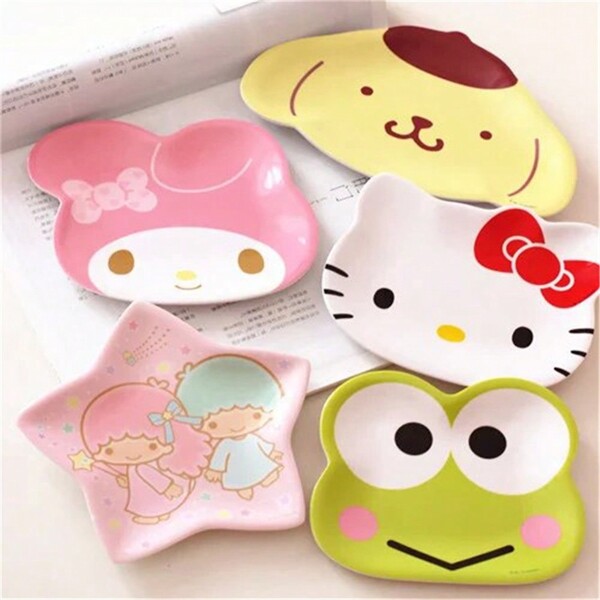Sanrio 1pc Sanrio Cartoon Cute Imitation Ceramic Dishware, Small Cake/Snack/Fruit Plate