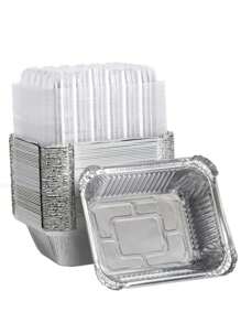 20/50入組，重型一次性鋁製長方形鋁箔盤連蓋，可回收錫製食品儲存托盤，適合烹飪、烘焙、餐飲外帶使用（不含蓋） - 銀色 - 查看 1