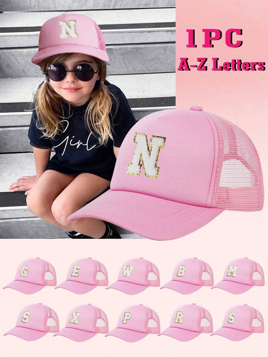 1pc Kids' 26-Letter Alphabet Pattern Trucker Cap, Fashionable And Versatile Casual Hat, Suitable For Girls' Back To School Daily Wear