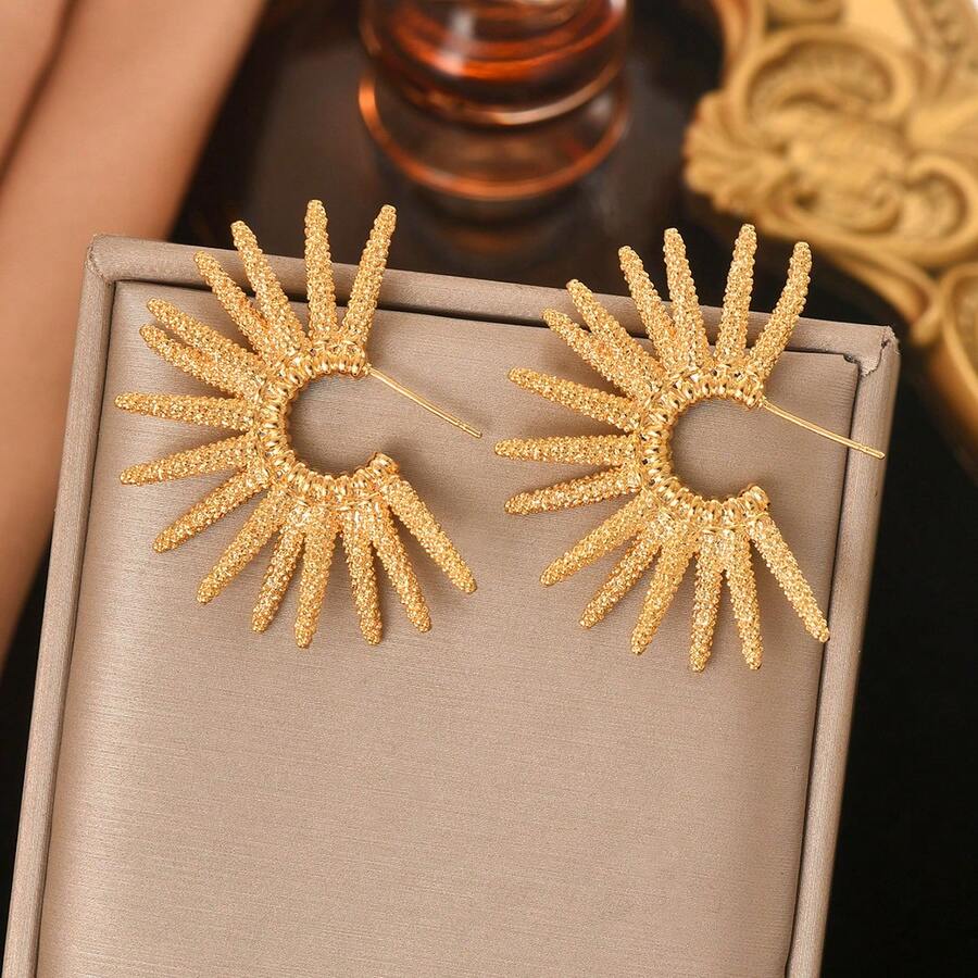 1 件 18K 镀金不锈钢几何方晶锆石耳环，个性化创意法式优雅精致浪漫复古轻奢韩式时尚休闲简约百搭礼物，适合女士、情侣、日常穿着、街头聚会、节日派对穿着 - 金黃色 - 查看 1